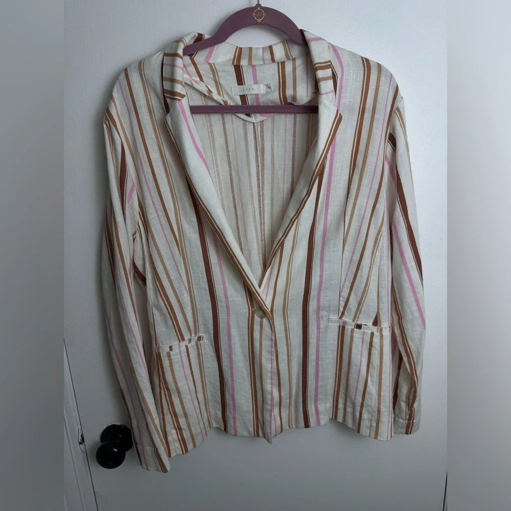 Lush women’s cream blazer pink brown stripes sockets size L #1488